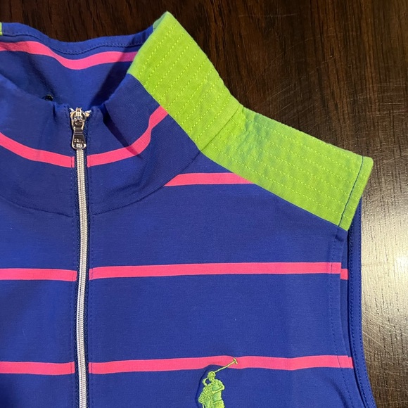 Ralph Lauren Royal Blue Sleeveless Polo Top w/Pink Stripes & Lime Green Accents - Picture 7 of 15